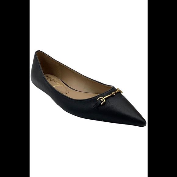 Sam Edelman Women's Nori Pointed Toe Leather Flat Black - Medium - Picture 1 of 3